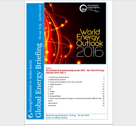 IEA: World Energy Outlook 2016: Ergebnisse und Bewertung – Teil 1 (GEB Nr.142)